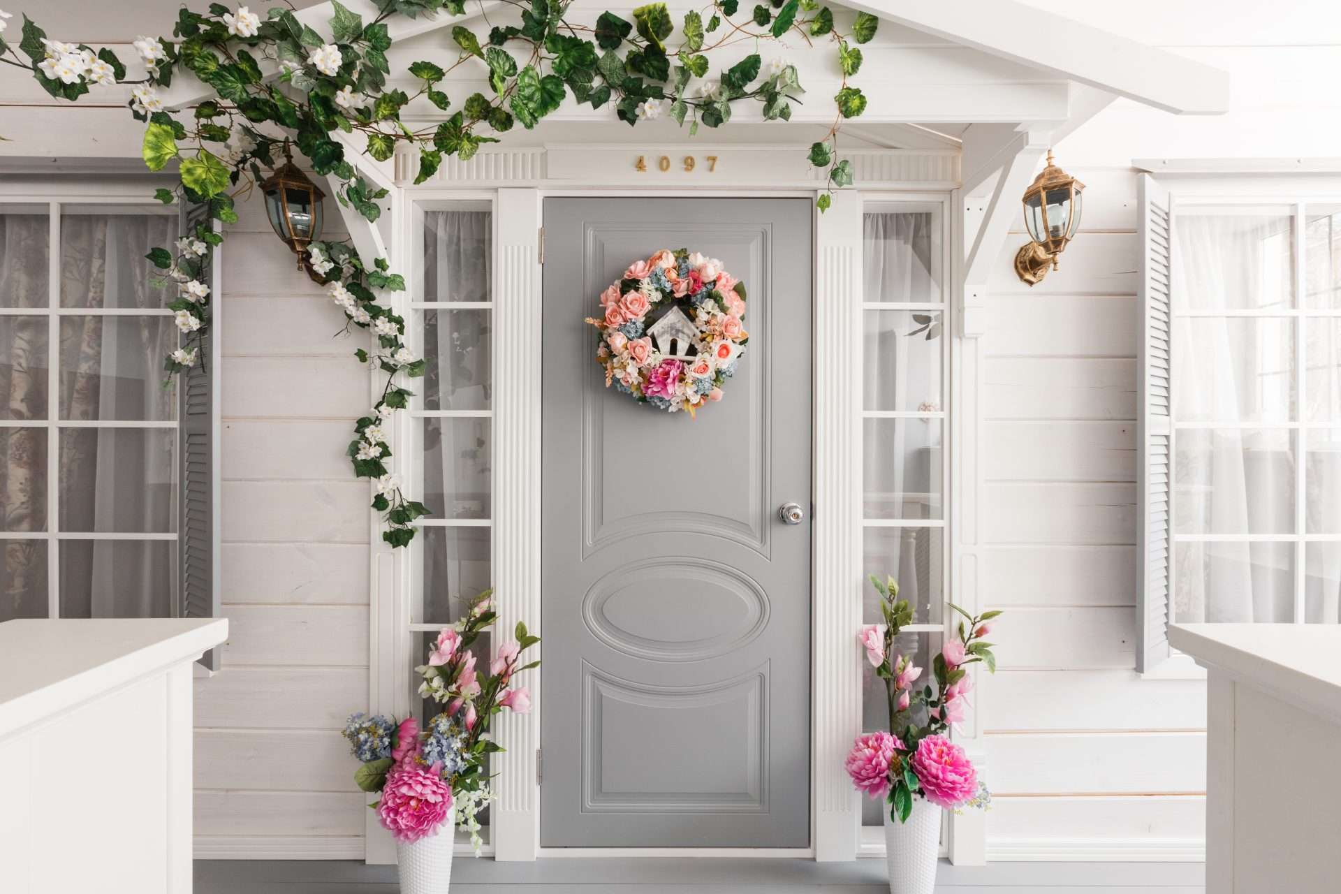 Pink front door on a white house In Parkland Country | GreenFox Windows & Doors
