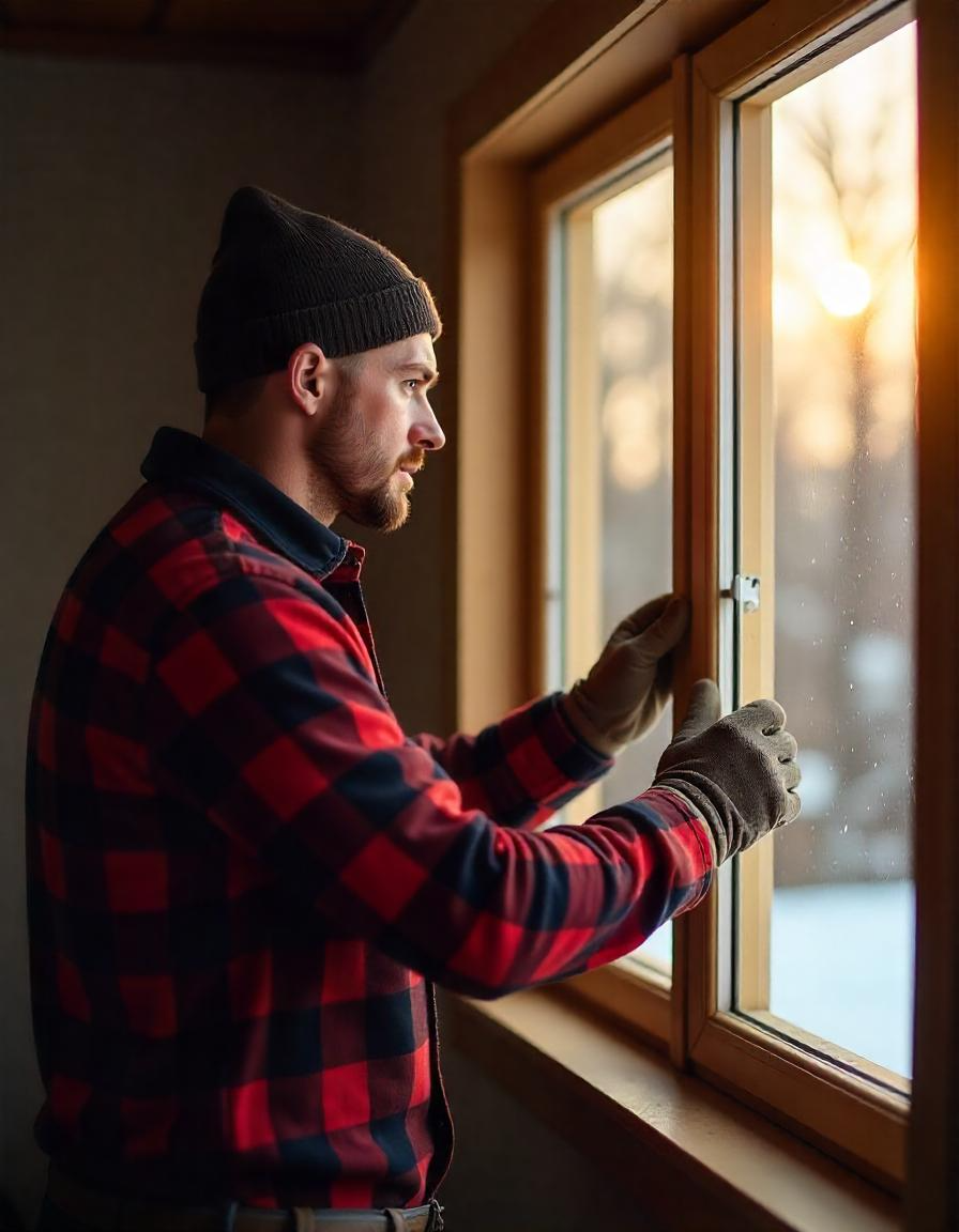Technician installing new windows in Alberta home