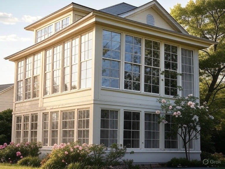 Two-story white house with nice, new windows