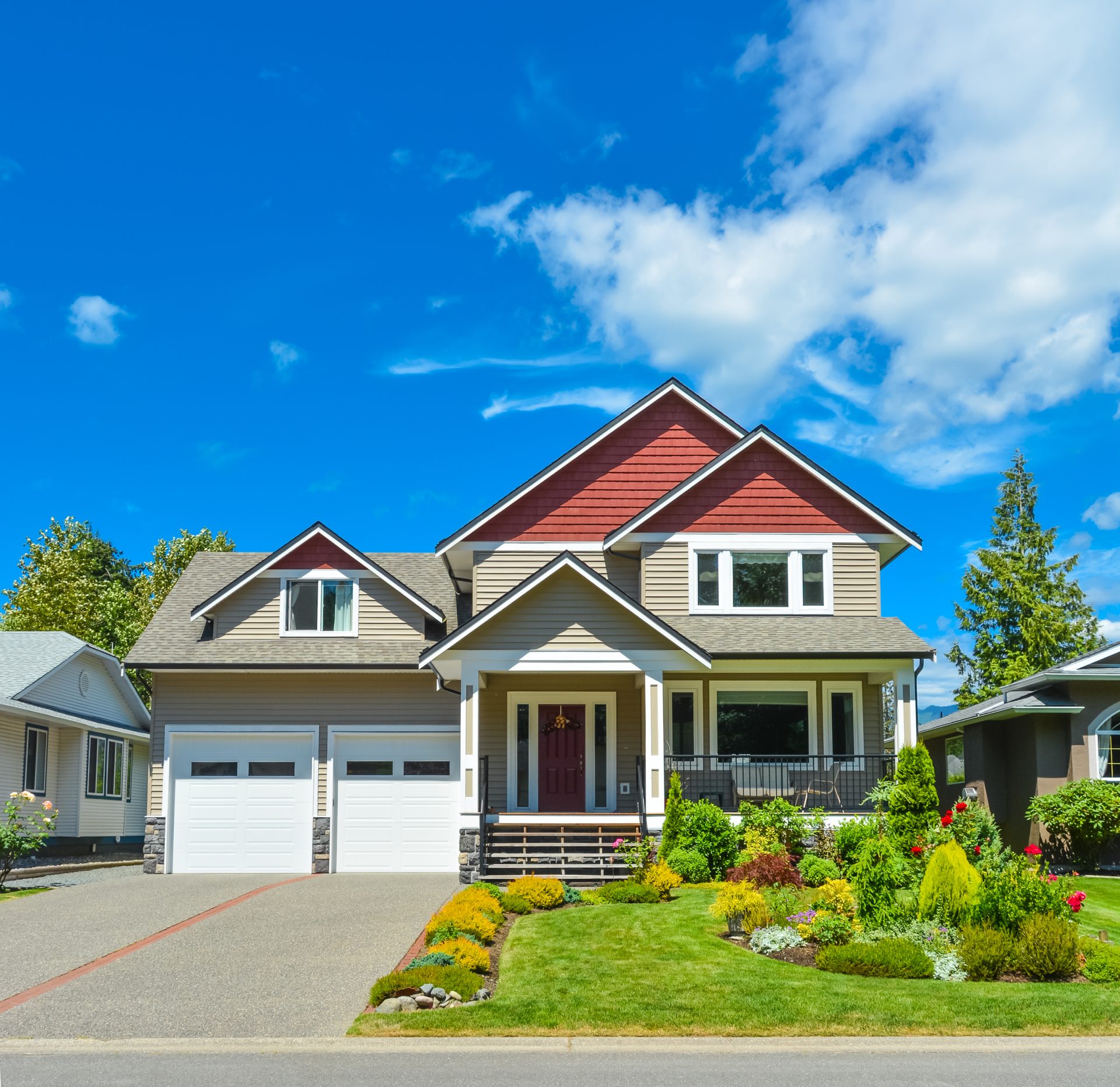 A neighborhood home with a new entry door to compliment the home’s curb appeal and replacement windows.